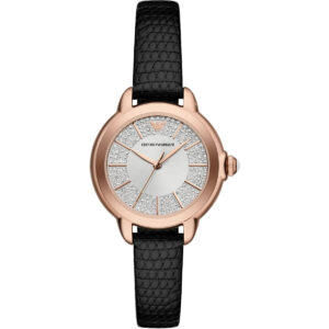 Emporio Armani Mia AR11631 rose gold women's watch with black leather strap and crystal dial
