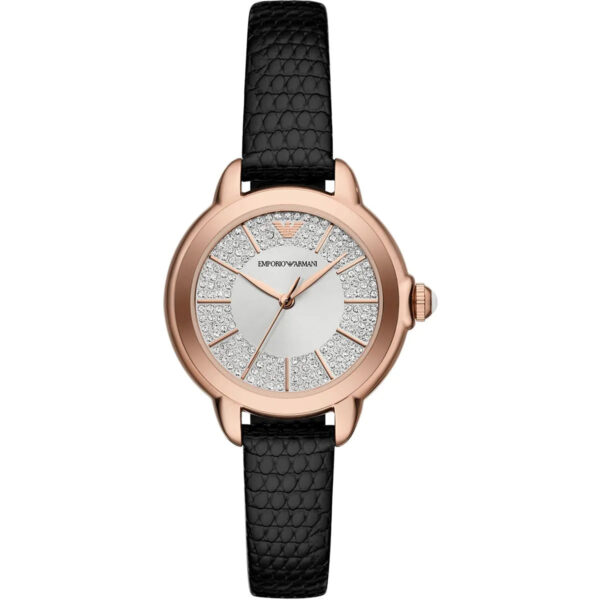 Emporio Armani Mia AR11631 rose gold women's watch with black leather strap and crystal dial