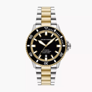 Emporio Armani AR60089 two-tone men's watch with black dial and mixed metal bracelet