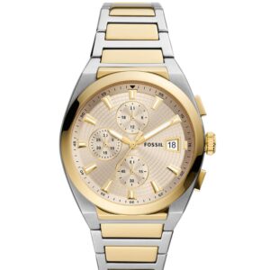 Fossil Everett chronograph watch with cream dial, two-tone steel case and bracelet, date window