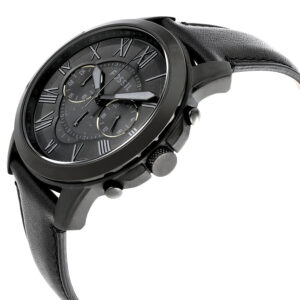 Side view of Fossil Grant chronograph watch showing profile and black leather strap