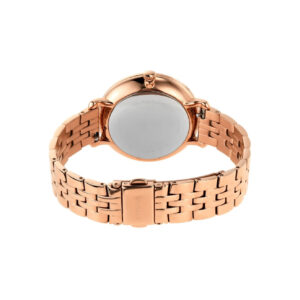 Fossil Jacqueline rose gold watch caseback with rose gold three-link bracelet