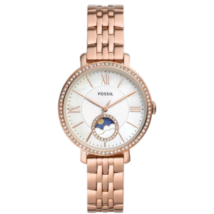 Fossil Jacqueline rose gold women's watch with sun-moon dial and crystal-set bezel