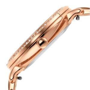 Fossil Jacqueline rose gold watch side view showing case profile and strap