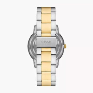 Fossil Neutra FS5906 caseback showing stainless steel two-tone bracelet