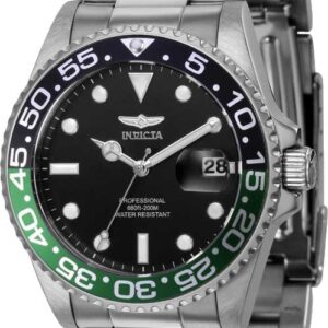 Invicta Pro Diver black dial watch with Sprite green and black rotating bezel and stainless steel bracelet