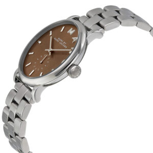 Marc By Marc Jacobs Baker watch side view showing brown dial and silver-tone metal bracelet