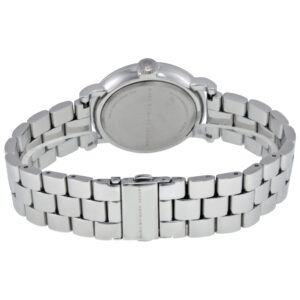 Caseback view of Marc By Marc Jacobs Baker watch with silver-tone stainless steel bracelet