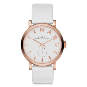 Marc Jacobs Baker MBM1283 women's watch featuring white dial and rose gold tone case