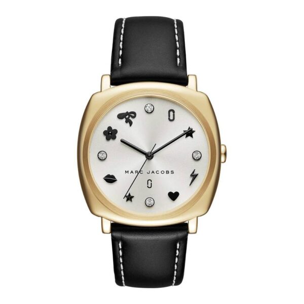 Marc Jacobs Mandy white dial watch with gold-tone case and black leather strap