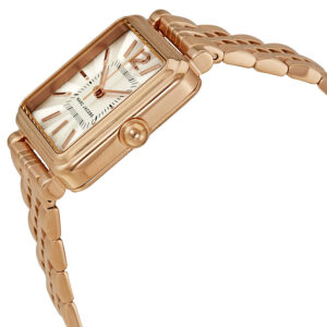 Marc Jacobs Vic white dial rose gold watch side angle with bracelet