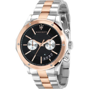 Maserati Circuito chronograph men's watch with two-tone steel and rose gold bracelet and black dial