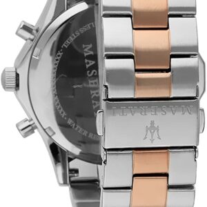 Side view of Maserati Circuito chronograph showing two-tone steel and rose gold bracelet