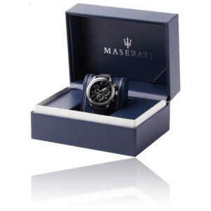 Maserati Circuito watch in official branded presentation box with navy packaging