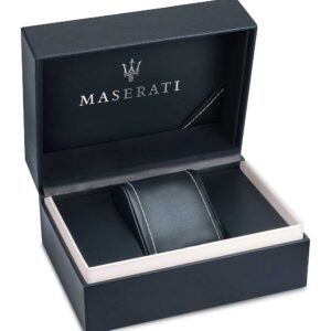 Maserati branded presentation box for Potenza watch with navy exterior and white interior