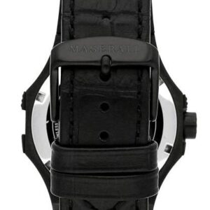 Maserati Potenza watch caseback view showing black leather strap with crocodile texture
