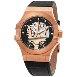 Maserati Potenza automatic watch with rose gold case and black skeleton dial
