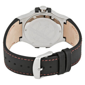 Maserati Potenza watch caseback with stainless steel and black leather strap visible