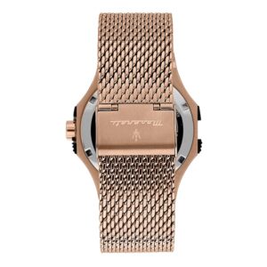Maserati Potenza watch caseback and mesh bracelet detail with engraved branding