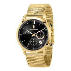 Maserati Ricordo gold-tone chronograph watch with black dial and mesh bracelet