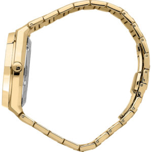 Maserati Stile gold watch side view displaying the gold-tone stainless steel bracelet and case