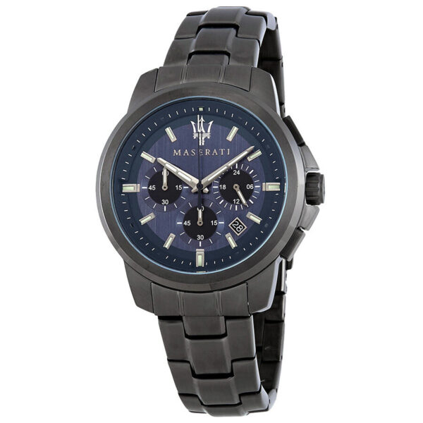 Maserati Successo chronograph watch with blue dial and stainless steel bracelet