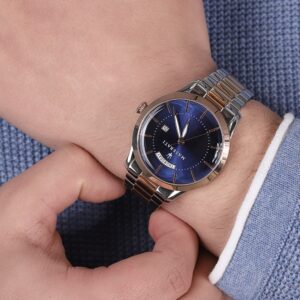 Maserati Tradizione watch worn on wrist with blue dial visible
