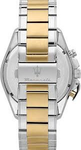 Maserati Traguardo stainless steel caseback with two-tone silver and gold bracelet
