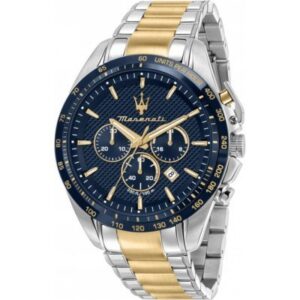 Maserati Traguardo blue dial chronograph with two-tone steel and gold bracelet