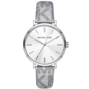 Michael Kors Addyson women's watch with white dial and patterned silver-tone leather strap