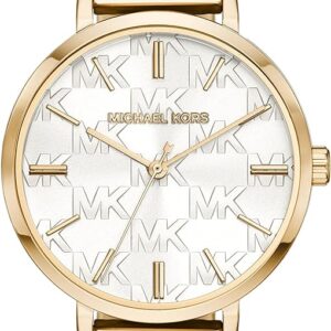 Michael Kors Addyson gold-tone watch with white dial and MK logo pattern