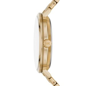 Michael Kors Addyson side profile showing gold-tone case and bracelet with MK logo