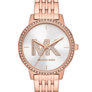 Michael Kors Adrianna II rose gold watch with crystal bezel and white dial