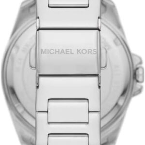 Back view of Michael Kors Alek watch showing stainless steel caseback with Michael Kors logo