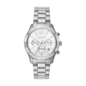 Michael Kors Berkley silver-tone chronograph watch with white dial and link bracelet