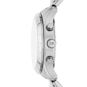 Michael Kors Berkley watch side view showing chronograph pushers and MK logo on case