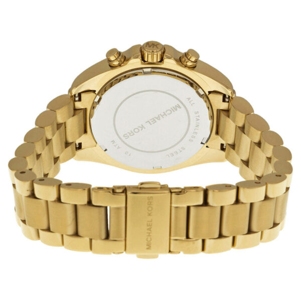 Michael Kors Bradshaw caseback showing stainless steel with chronograph pushers visible