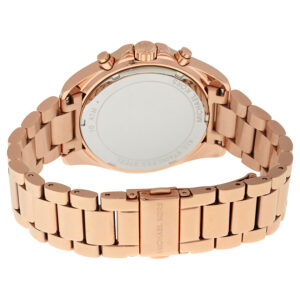 Michael Kors Bradshaw watch caseback showing rose gold stainless steel case and folding clasp