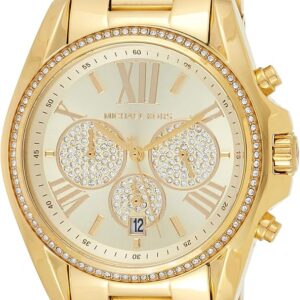 Michael Kors Bradshaw gold chronograph watch with pavé subdials and crystal-set bezel on matching bracelet