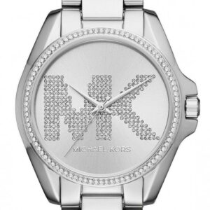 Michael Kors Bradshaw silver-tone women's watch with crystal-embellished dial and crystal bezel