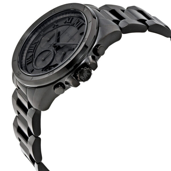 Angled side view of Michael Kors Brecken watch showing case profile and chronograph pushers