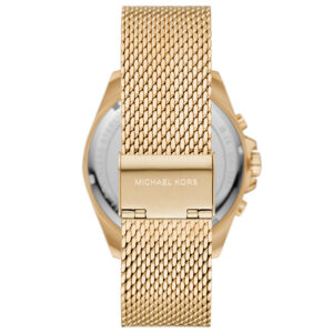 Michael Kors Brecken watch caseback with mesh strap and engraved Michael Kors branding