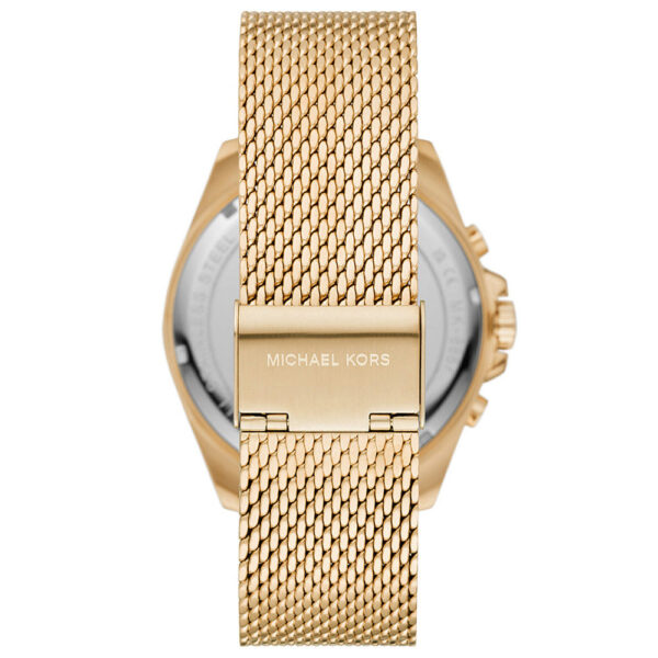 Michael Kors Brecken watch caseback with mesh strap and engraved Michael Kors branding