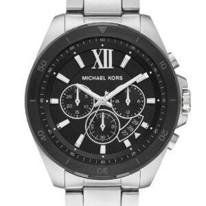 Michael Kors Brecken chronograph watch with black dial and silver stainless steel bracelet