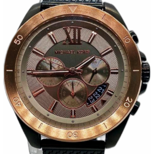 Close-up of Brecken MK8868 grey dial with Roman numerals, chronograph sub-dials, and rose gold accents