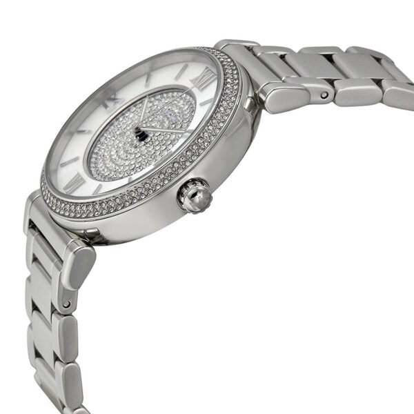 Michael Kors Caitlin MK3355 side angle view showing silver-tone bracelet and crystal bezel