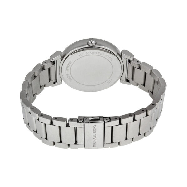 Michael Kors Caitlin MK3355 caseback showing stainless steel with engraved branding