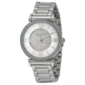 Michael Kors Caitlin MK3355 silver-tone watch with crystal pave dial and crystal-set bezel