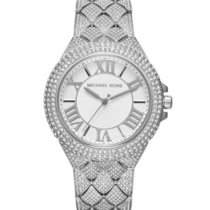 Michael Kors Camille Pavé silver women's watch with white dial and Roman numerals