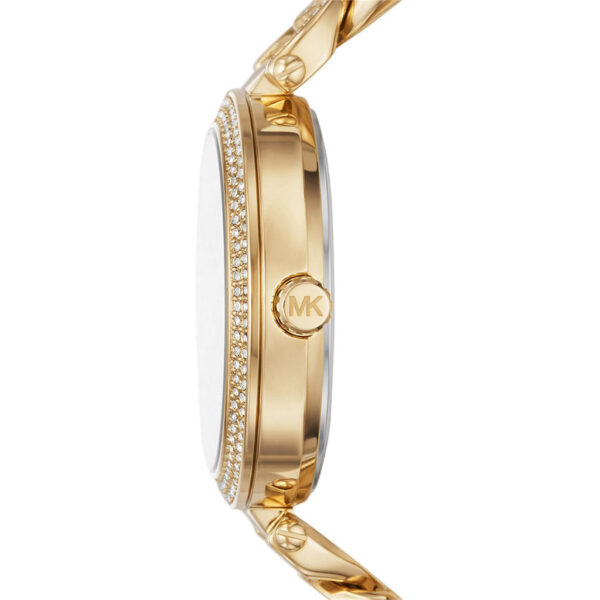 Michael Kors Catelyn MK4674 side view showing crystal-paved bezel and chain-link strap detail